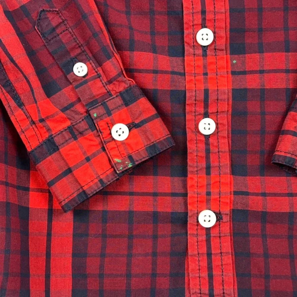 Gymboree Boys Red Navy Blue Plaid Long Sleeve Button Down Shirt Size M 7-8